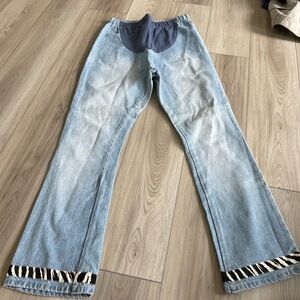 Motherhood Maternity Vintage Bellbottom Zebra Hem Flare Jeans Pants Size Small